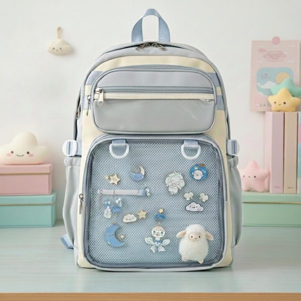 Pastel Kawaii Ita Backpack for Plushies and Pins — ita backpack detail view