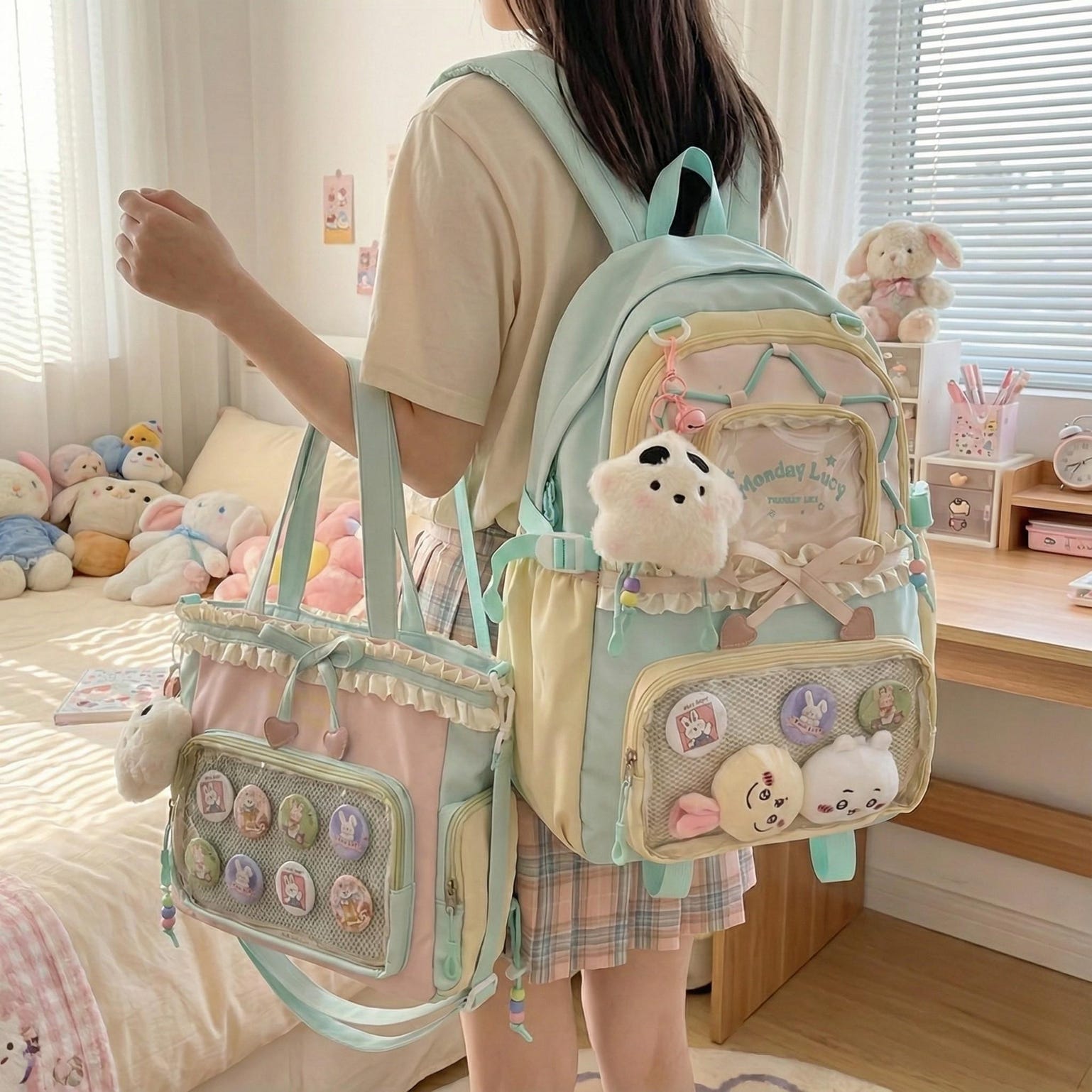 Pastel Kawaii Ita Backpack for Plushies and Pins Pastel Kawaii Ita Backpack for Plushies and Pins — ita backpack detail view