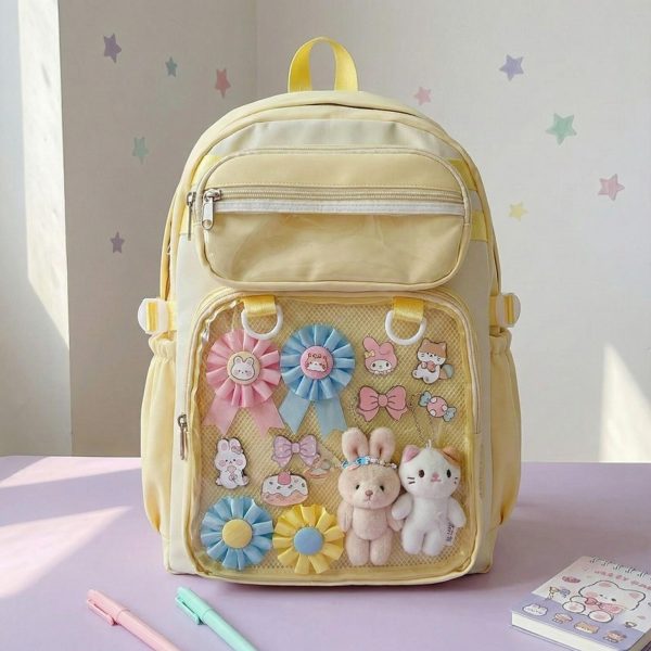 Pastel Kawaii Ita Backpack for Plushies and Pins — ita backpack detail view