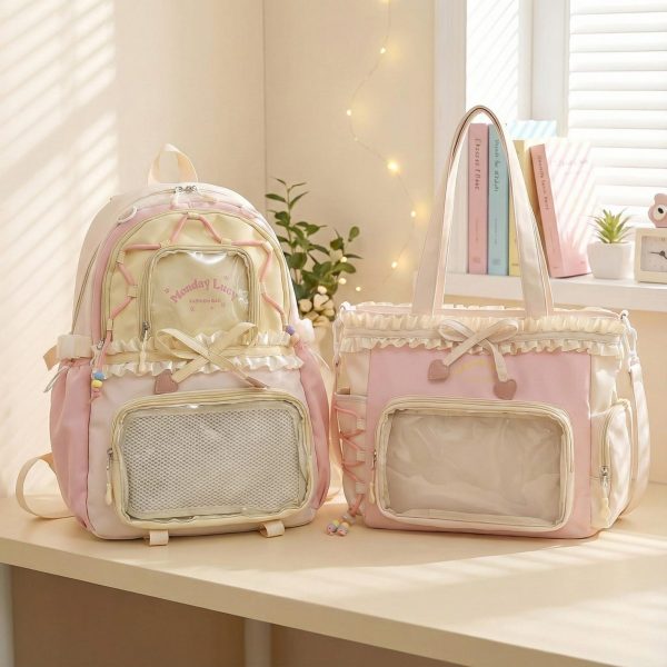 Pastel Kawaii Ita Backpack for Plushies and Pins — ita backpack detail view