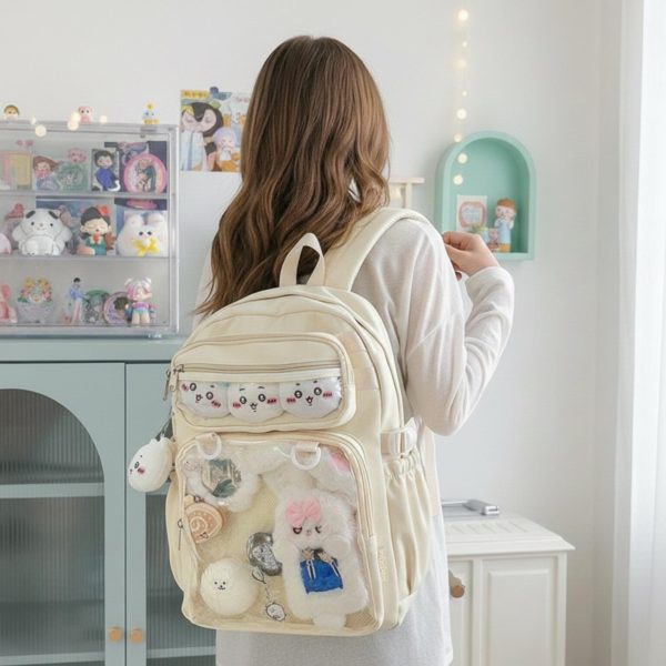 Pastel Kawaii Ita Backpack for Plushies and Pins — ita backpack detail view