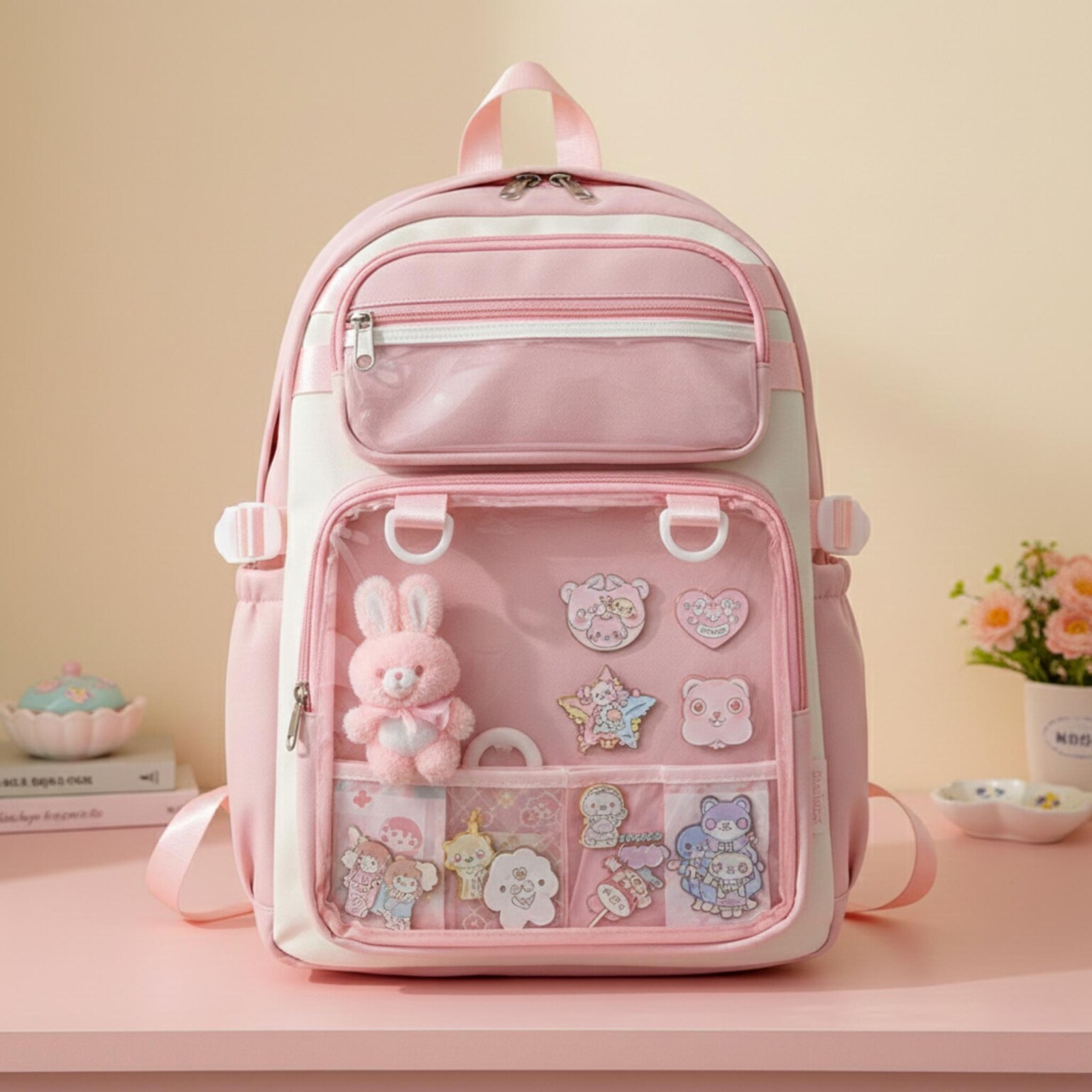 Pastel Kawaii Ita Backpack for Plushies and Pins Pastel Kawaii Ita Backpack for Plushies and Pins — ita backpack with clear display window
