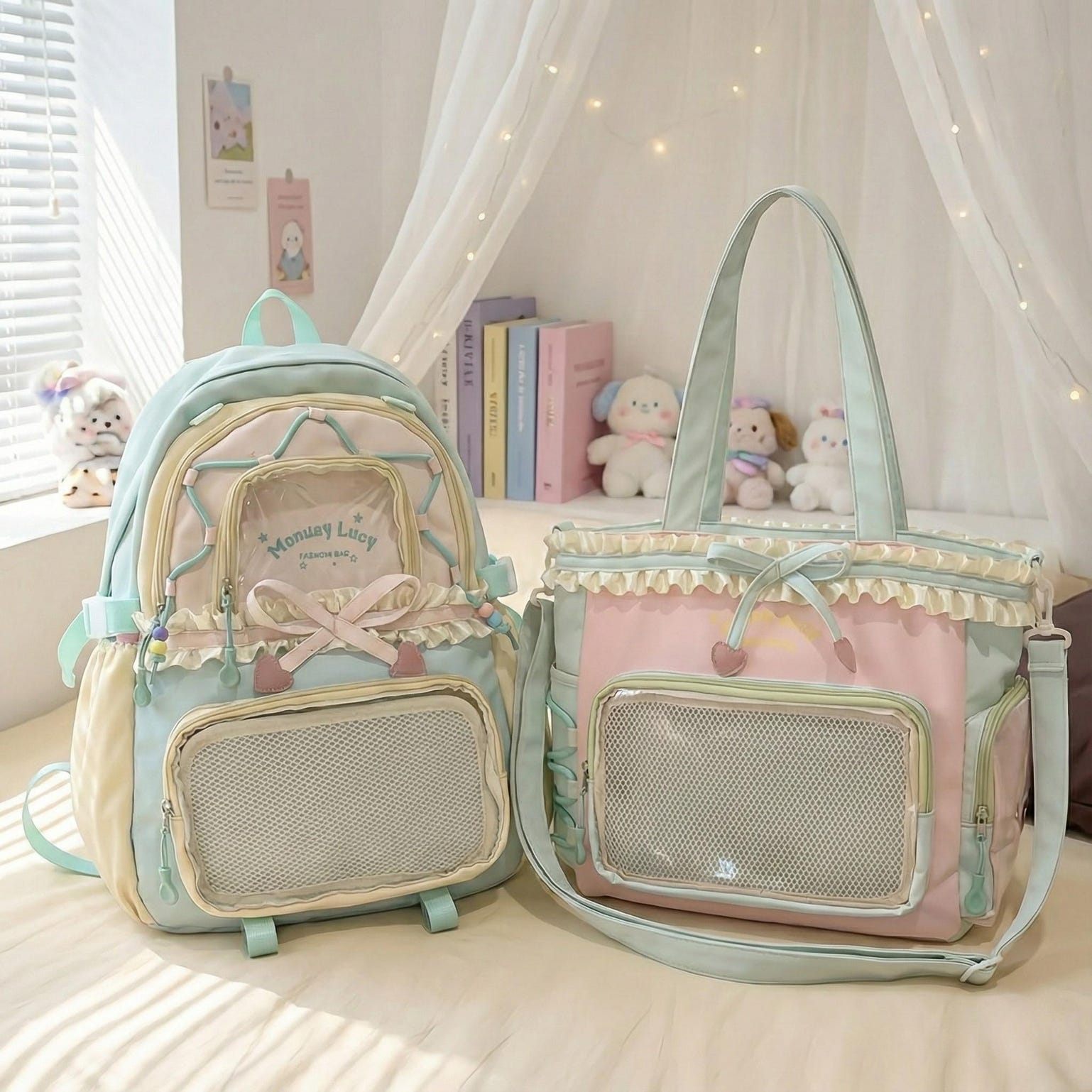 Pastel Kawaii Ita Backpack for Plushies and Pins Pastel Kawaii Ita Backpack for Plushies and Pins — ita backpack with clear display window