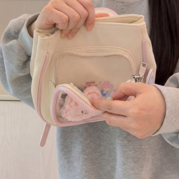 Pastel Kawaii Ita Backpack with Clear Window for Photocards and Pins — ita backpack detail view