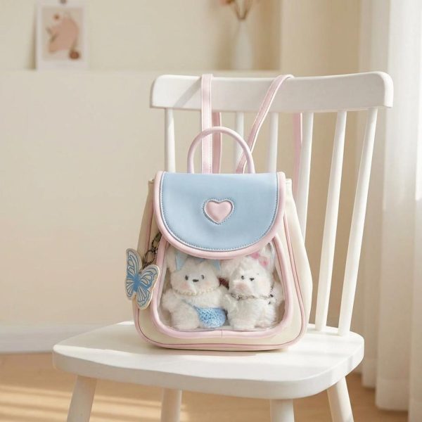 Pastel Kawaii Ita Backpack with Clear Window for Photocards and Pins — ita backpack detail view