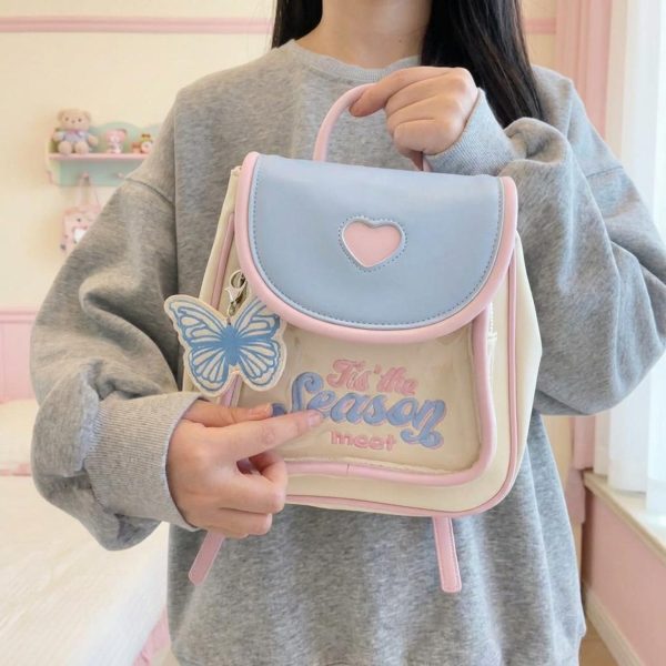 Pastel Kawaii Ita Backpack with Clear Window for Photocards and Pins — ita backpack detail view