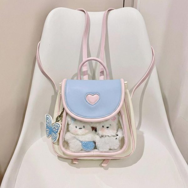 Pastel Kawaii Ita Backpack with Clear Window for Photocards and Pins — ita backpack detail view