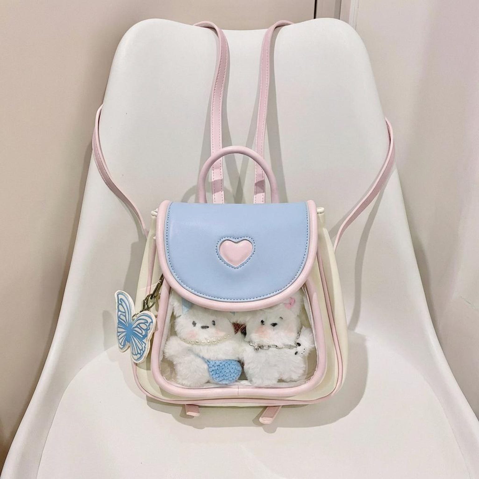 Pastel Kawaii Ita Backpack with Clear Window for Photocards and Pins Pastel Kawaii Ita Backpack with Clear Window for Photocards and Pins — ita backpack detail view