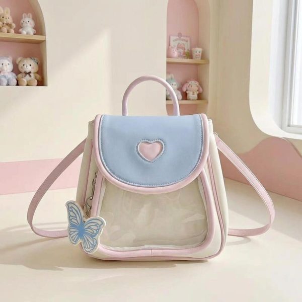 Pastel Kawaii Ita Backpack with Clear Window for Photocards and Pins — ita backpack detail view