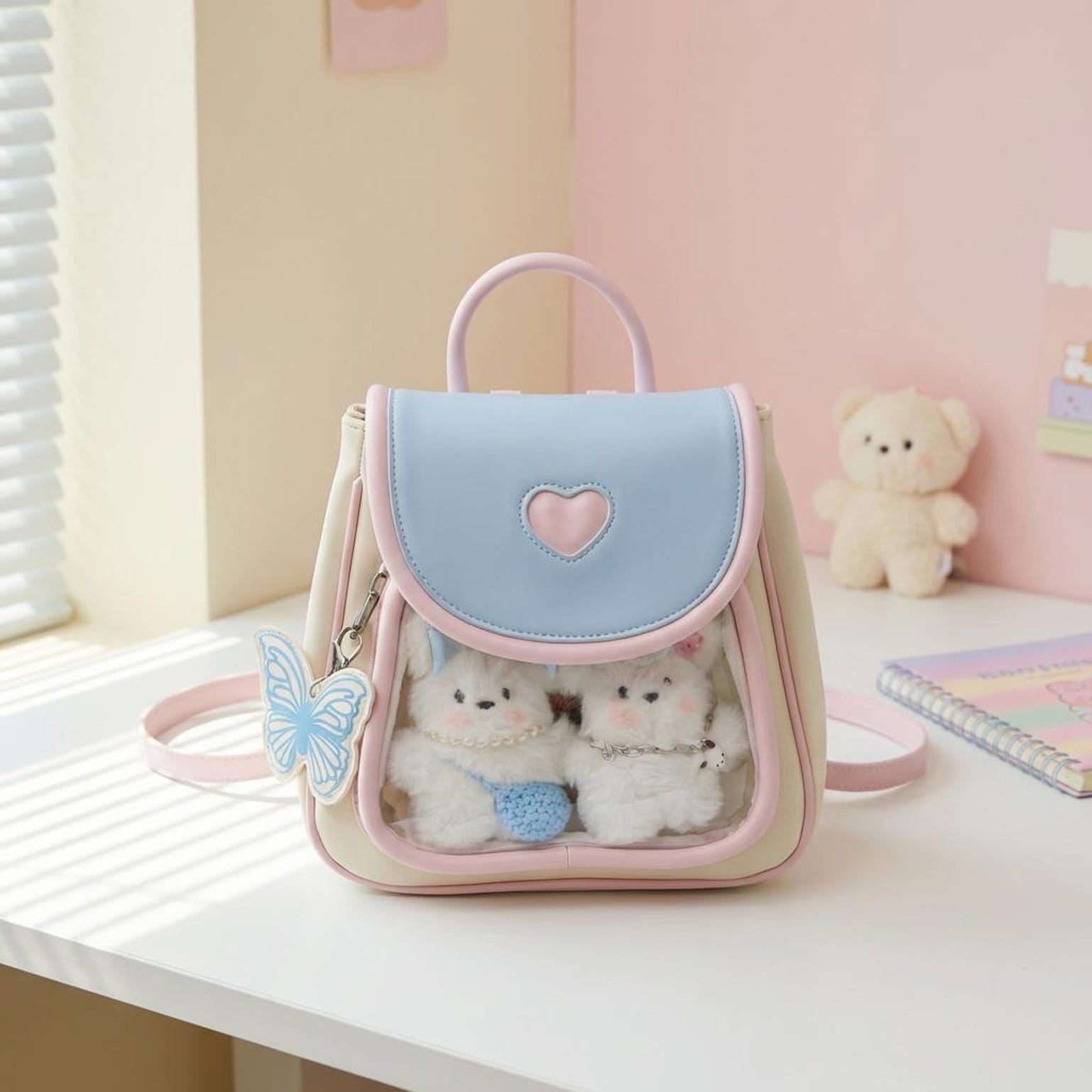 Pastel Kawaii Ita Backpack with Clear Window for Photocards and Pins Pastel Kawaii Ita Backpack with Clear Window for Photocards and Pins — ita backpack with clear display window