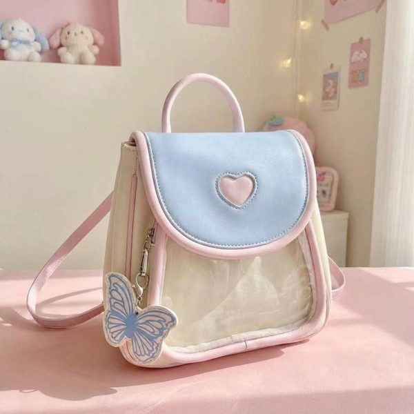 Pastel Kawaii Ita Backpack with Clear Window for Photocards and Pins — ita backpack detail view