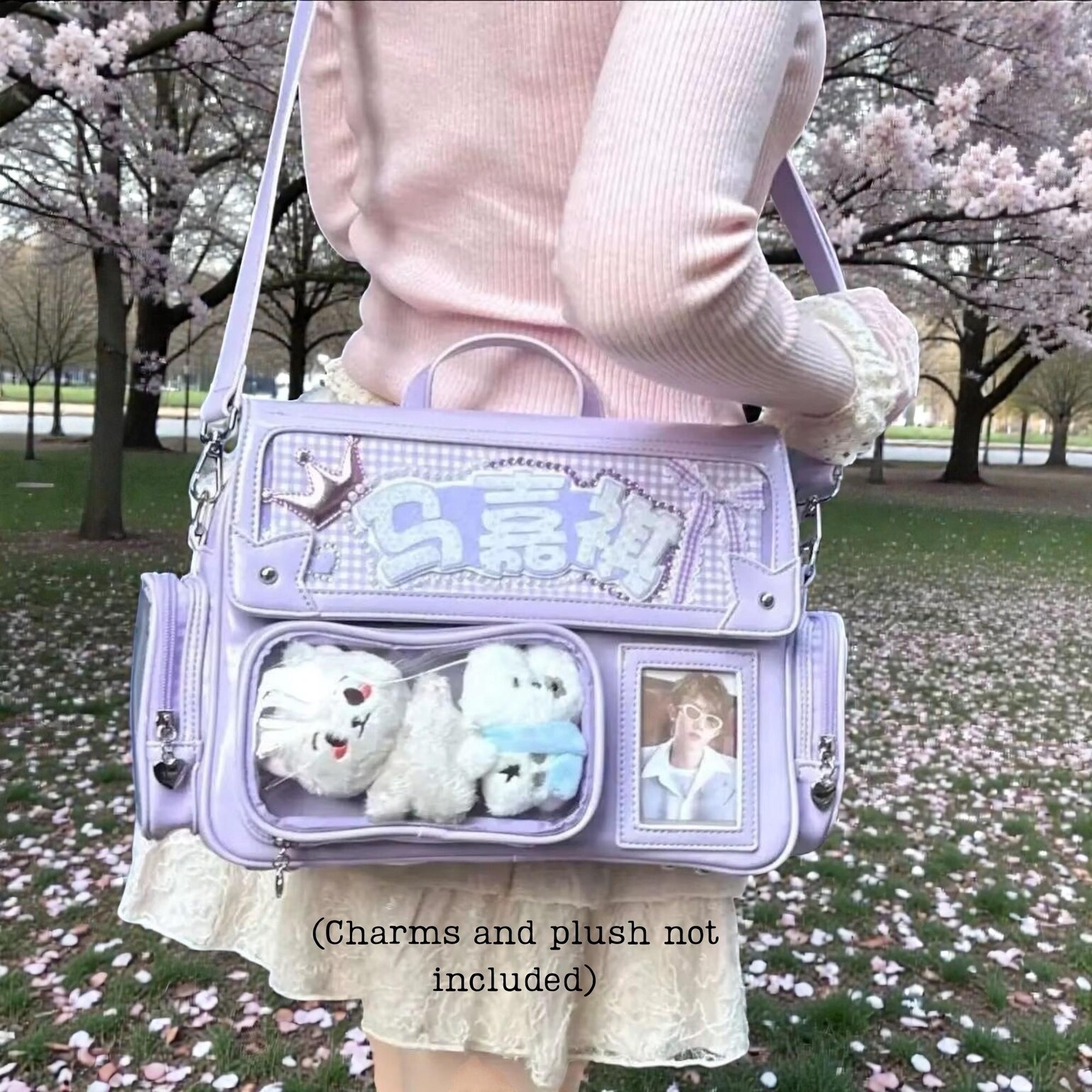 Pastel Kawaii Ita Backpack with Clear Window for Plushies and Pins Pastel Kawaii Ita Backpack with Clear Window for Plushies and Pins — ita backpack detail view