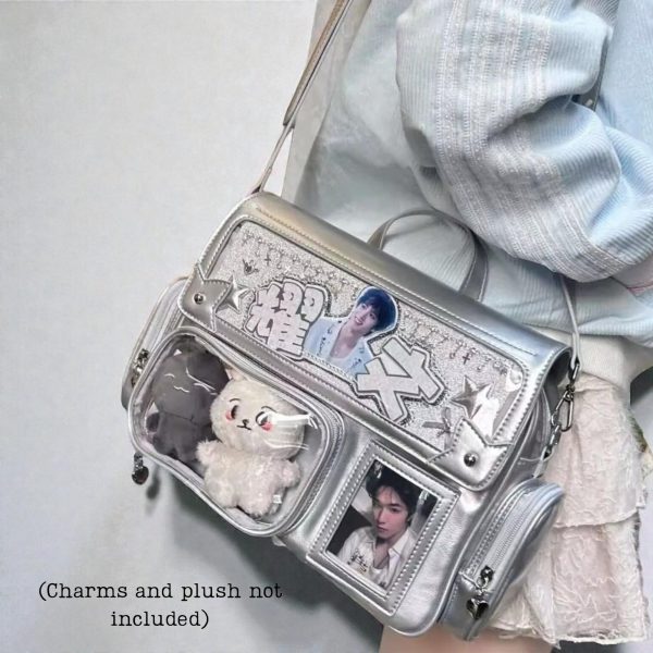 Pastel Kawaii Ita Backpack with Clear Window for Plushies and Pins — ita backpack detail view