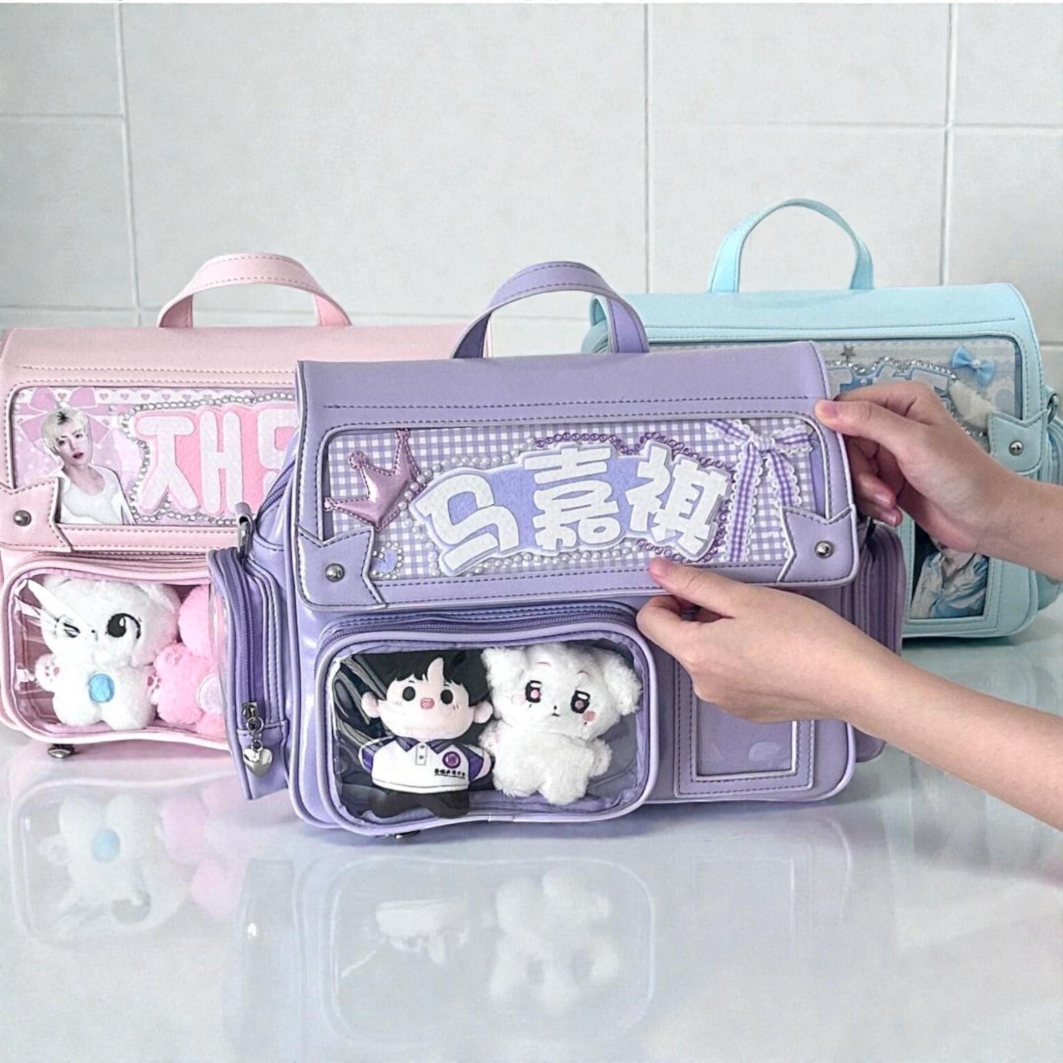 Pastel Kawaii Ita Backpack with Clear Window for Plushies and Pins Pastel Kawaii Ita Backpack with Clear Window for Plushies and Pins — ita backpack detail view