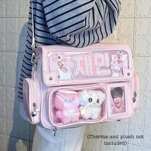 Pastel Kawaii Ita Backpack with Clear Window for Plushies and Pins — ita backpack detail view
