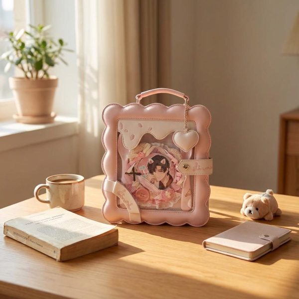 Pastel Kawaii Ita Purse with Clear Window for Photocards and Pins — ita bag detail view