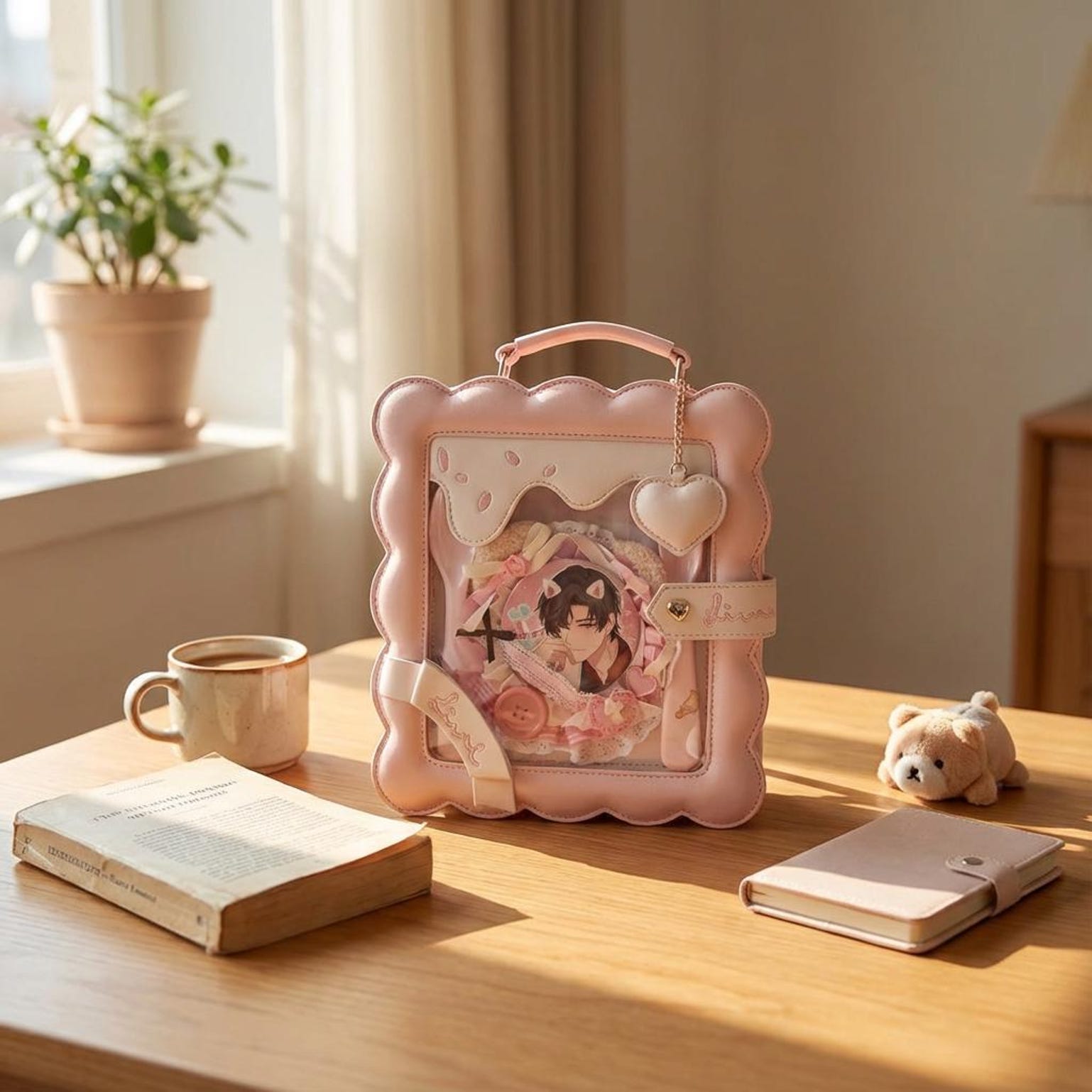 Pastel Kawaii Ita Purse with Clear Window for Photocards and Pins Pastel Kawaii Ita Purse with Clear Window for Photocards and Pins — ita bag detail view
