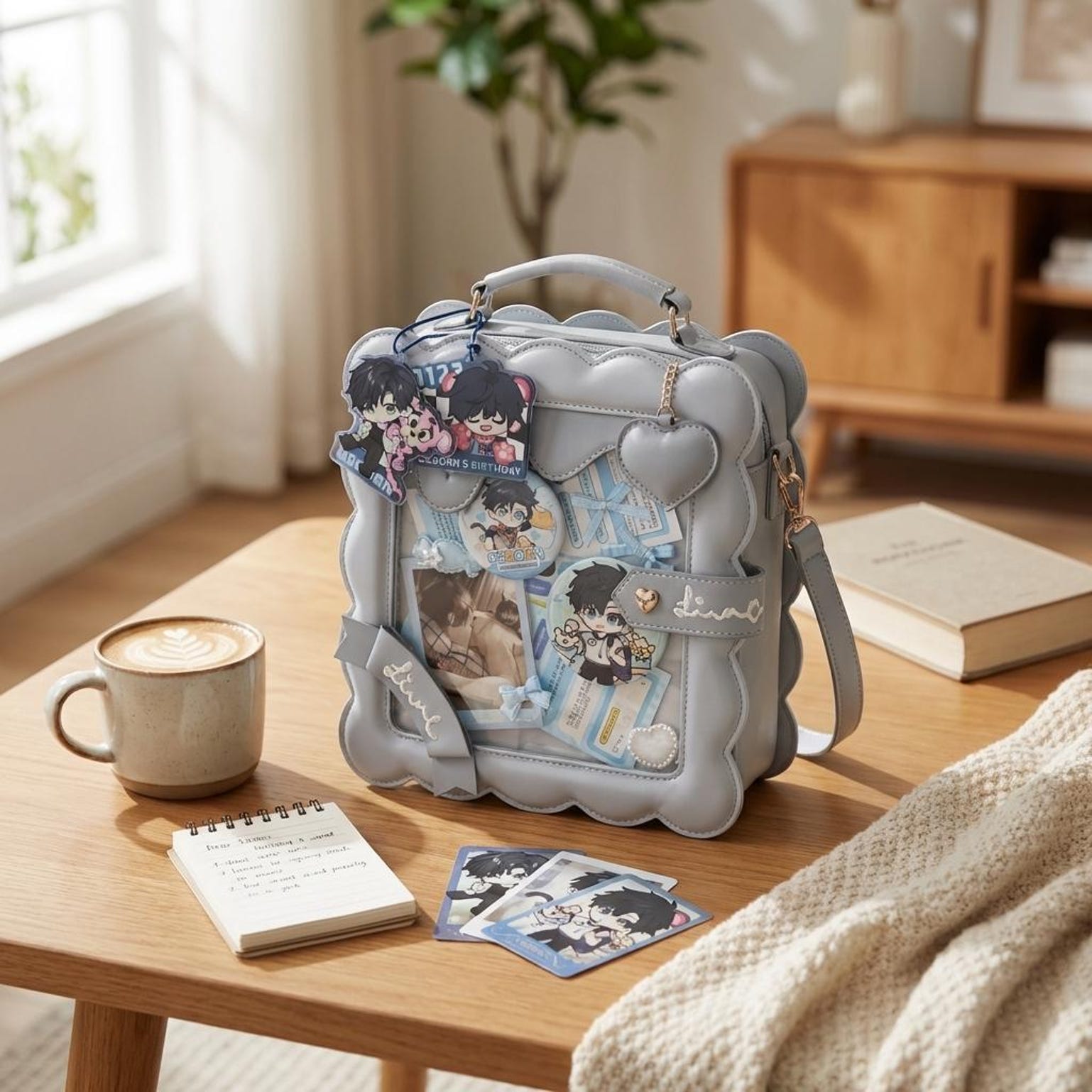 Pastel Kawaii Ita Purse with Clear Window for Photocards and Pins Pastel Kawaii Ita Purse with Clear Window for Photocards and Pins — ita bag detail view