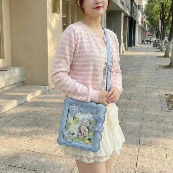 Pastel Kawaii Ita Purse with Clear Window for Photocards and Pins — ita bag detail view