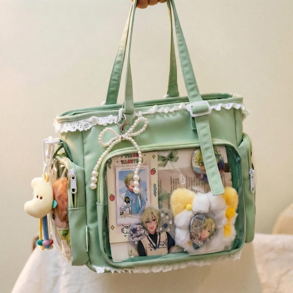 Pastel Kawaii Ita Shoulder Bag with Clear Window for Plushies and Pins — crossbody ita bag with clear display window