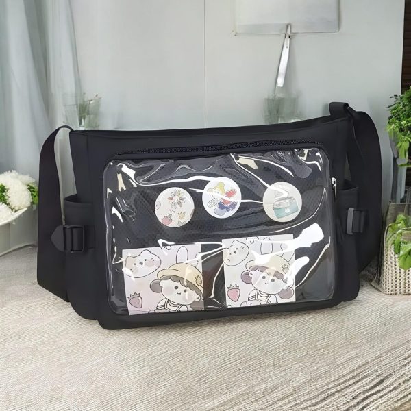 Pastel Kawaii Ita Tote Bag with Clear Window for Pin Display — ita tote bag detail view