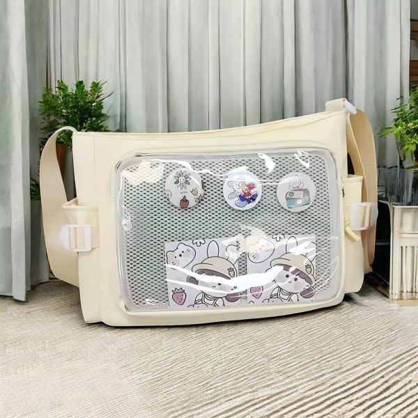 Pastel Kawaii Ita Tote Bag with Clear Window for Pin Display — ita tote bag detail view