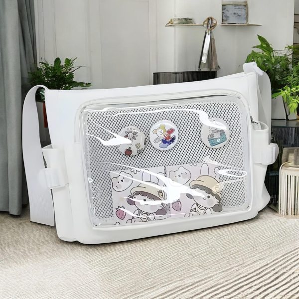 Pastel Kawaii Ita Tote Bag with Clear Window for Pin Display — ita tote bag detail view