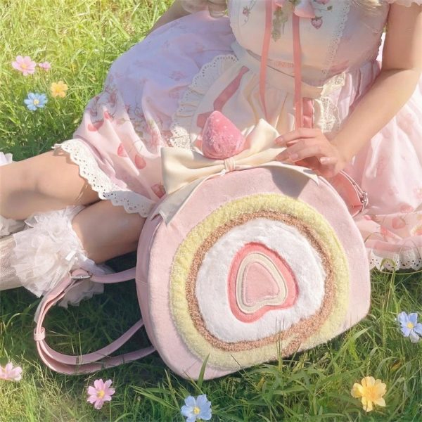 Pastel Kawaii Strawberry Ita Backpack for Plushies and Pins — ita backpack detail view