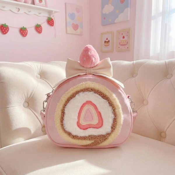 Pastel Kawaii Strawberry Ita Backpack for Plushies and Pins — ita backpack detail view