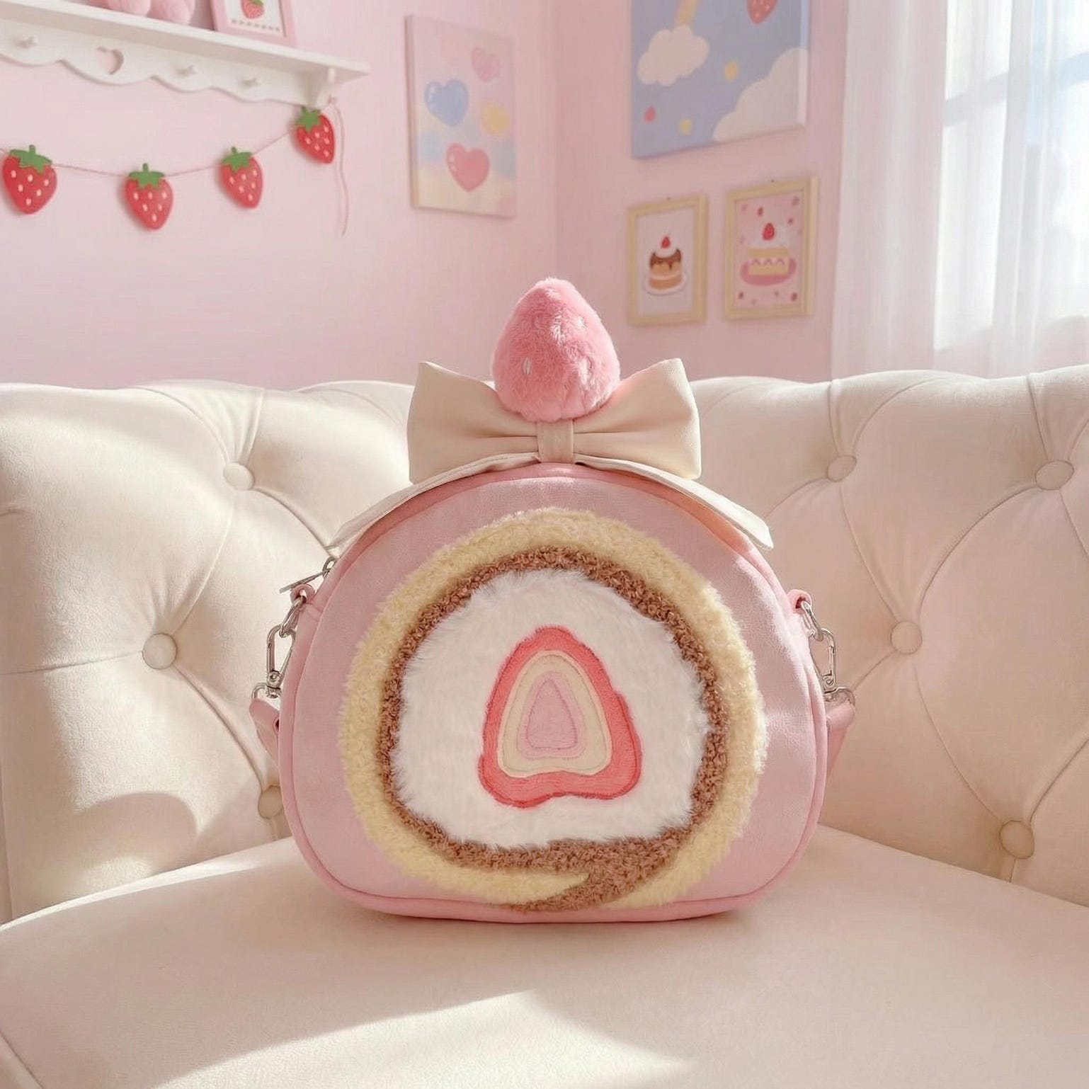 Pastel Kawaii Strawberry Ita Backpack for Plushies and Pins Pastel Kawaii Strawberry Ita Backpack for Plushies and Pins — ita backpack detail view