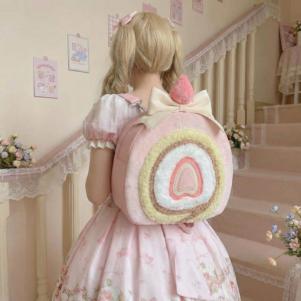 Pastel Kawaii Strawberry Ita Backpack for Plushies and Pins — ita backpack detail view