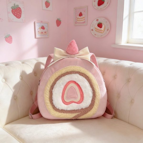 Pastel Kawaii Strawberry Ita Backpack for Plushies and Pins — ita backpack detail view