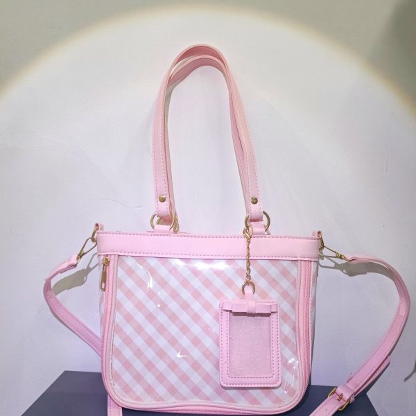 Pink Convertible Ita Bag with Clear Window for Pin Display — ita bag detail view