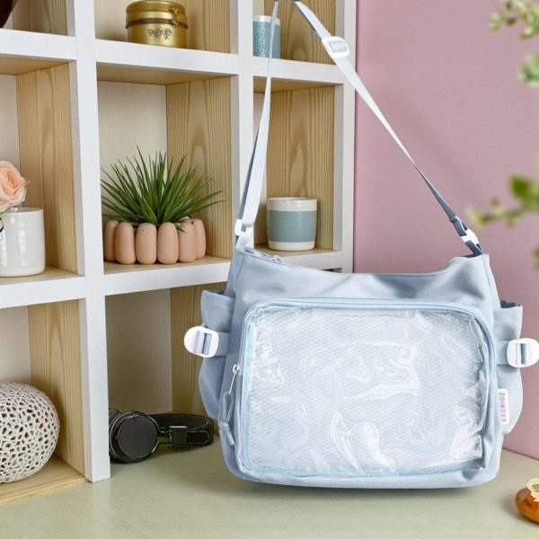 Pink Convertible Ita Bag with Clear Window for Pin Display — ita bag detail view