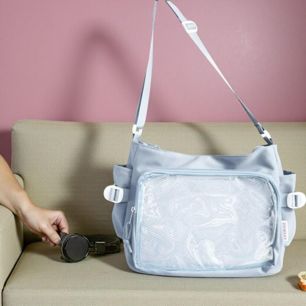 Pink Convertible Ita Bag with Clear Window for Pin Display — ita bag detail view