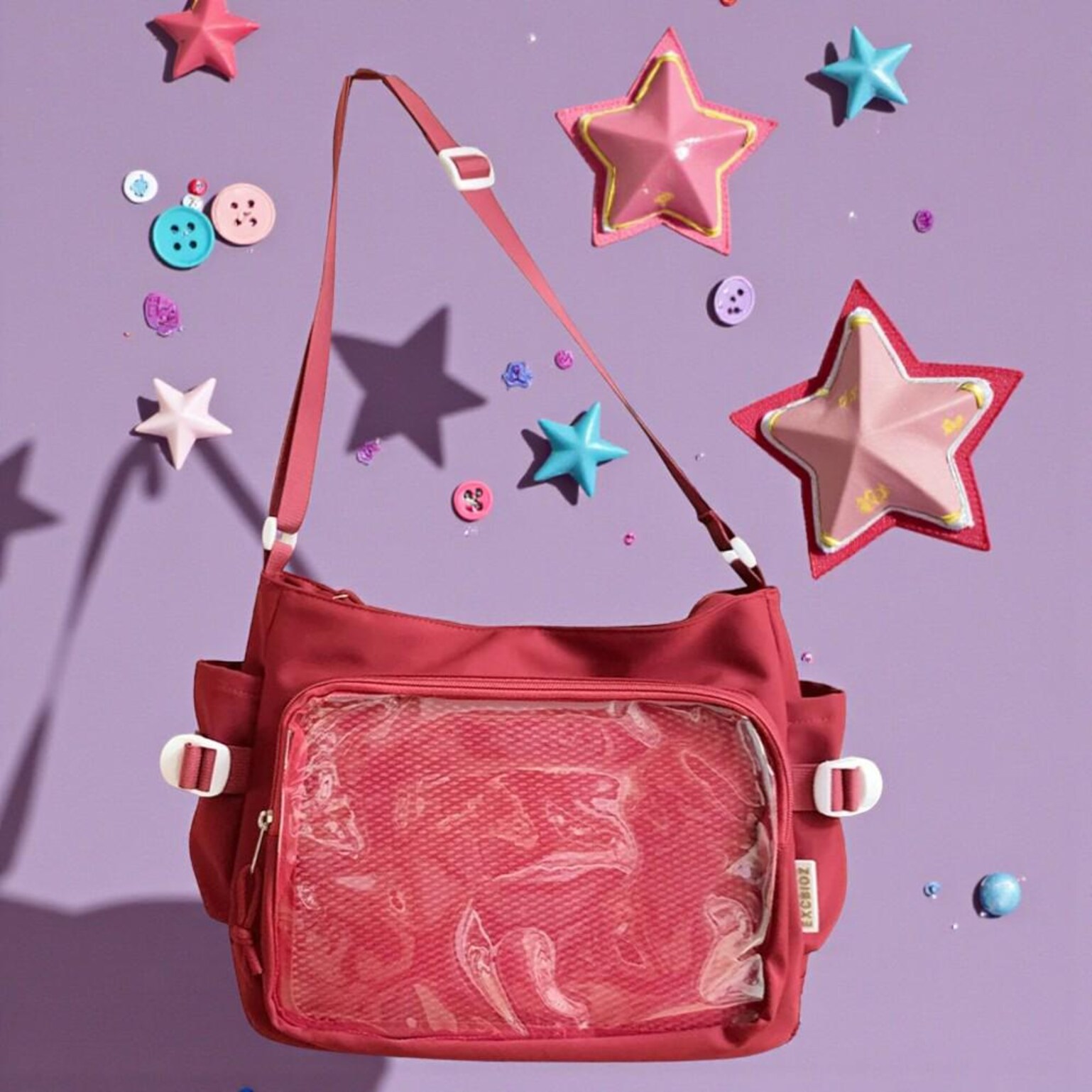 Pink Convertible Ita Bag with Clear Window for Pin Display Pink Convertible Ita Bag with Clear Window for Pin Display — ita bag with clear display window