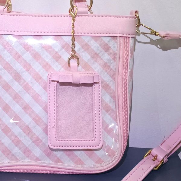 Pink Convertible Ita Bag with Clear Window for Pin Display — ita bag detail view