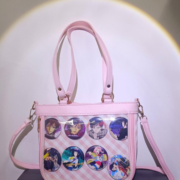 Pink Convertible Ita Bag with Clear Window for Pin Display — ita bag detail view