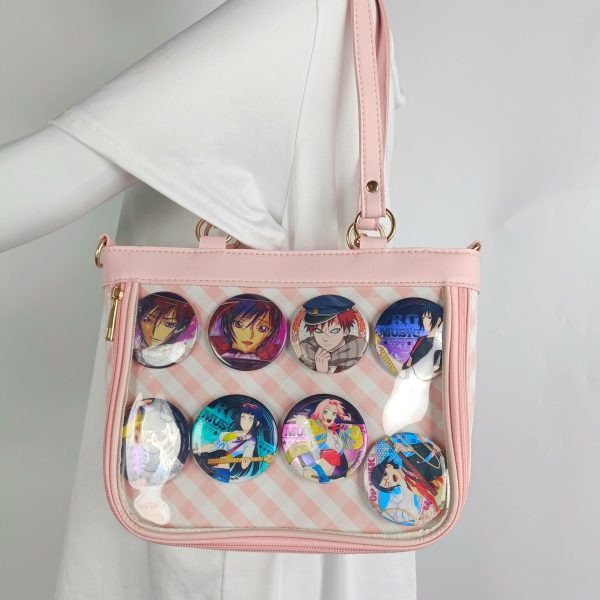 Pink Convertible Ita Bag with Clear Window for Pin Display — ita bag detail view