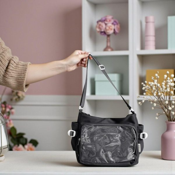 Pink Convertible Ita Bag with Clear Window for Pin Display — ita bag detail view