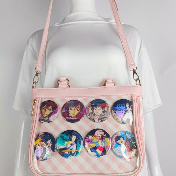 Pink Convertible Ita Bag with Clear Window for Pin Display — ita bag detail view