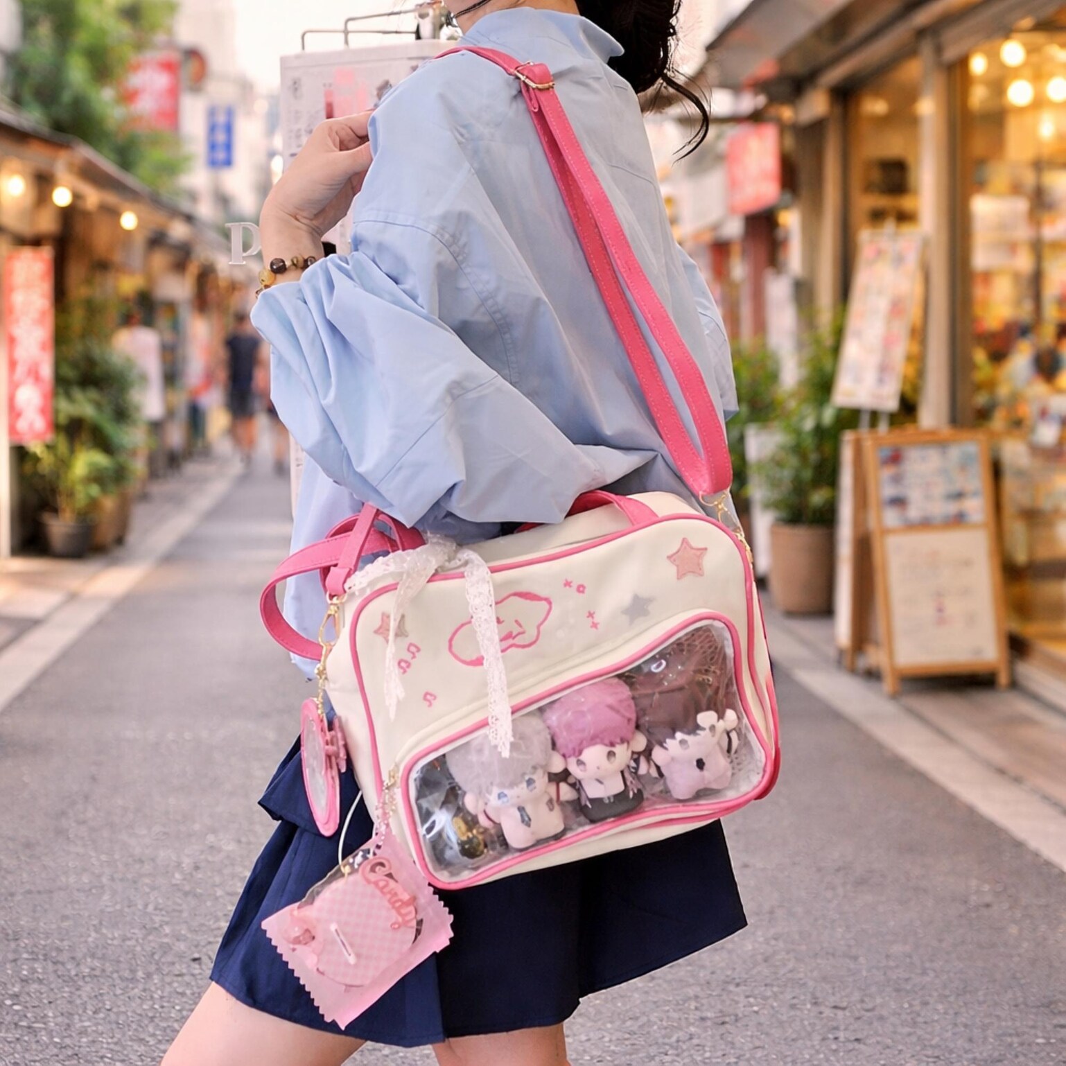 Pink Heart Convertible Ita Bag for Plushies and Pins Pink Heart Convertible Ita Bag for Plushies and Pins — ita bag detail view