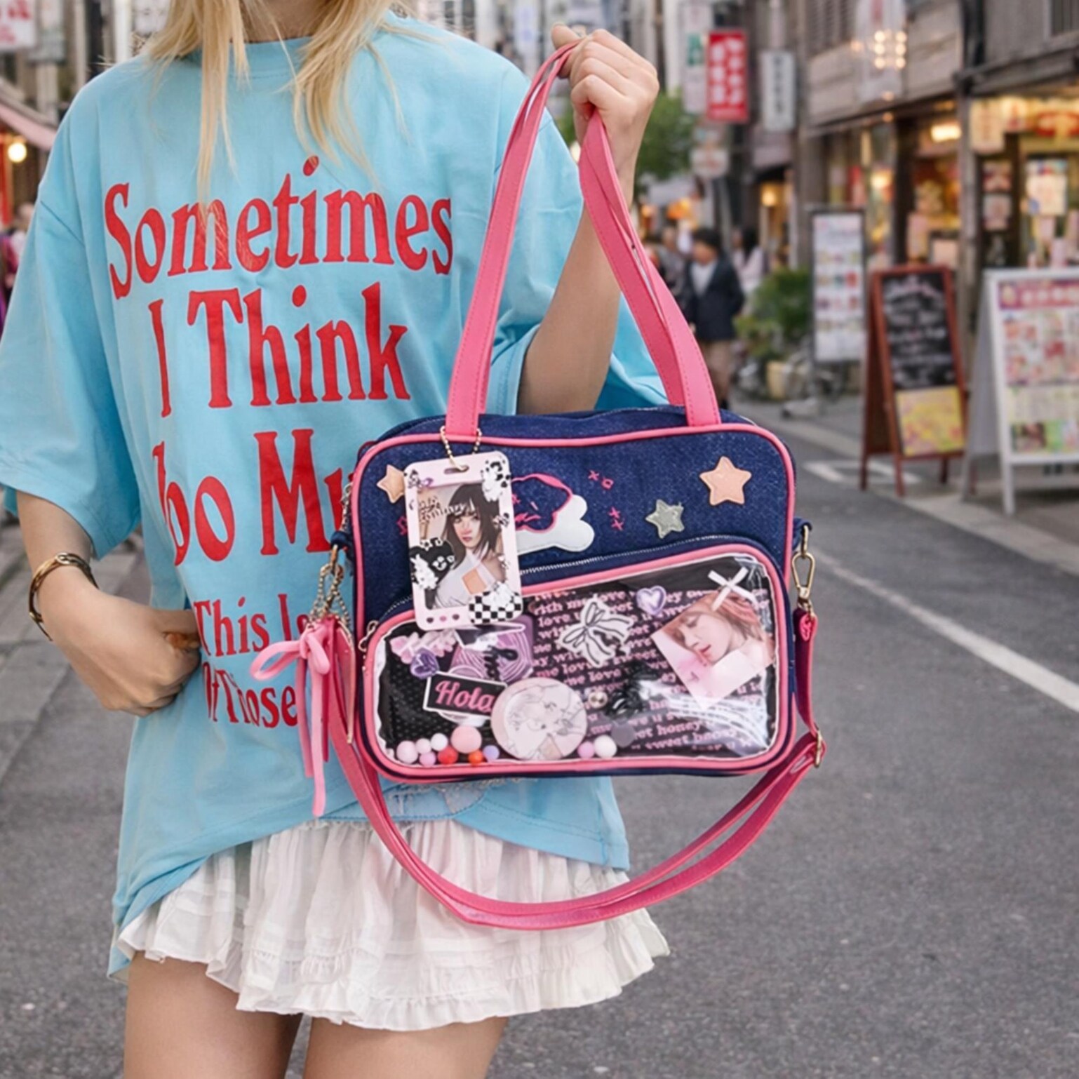 Pink Heart Convertible Ita Bag for Plushies and Pins Pink Heart Convertible Ita Bag for Plushies and Pins — ita bag detail view