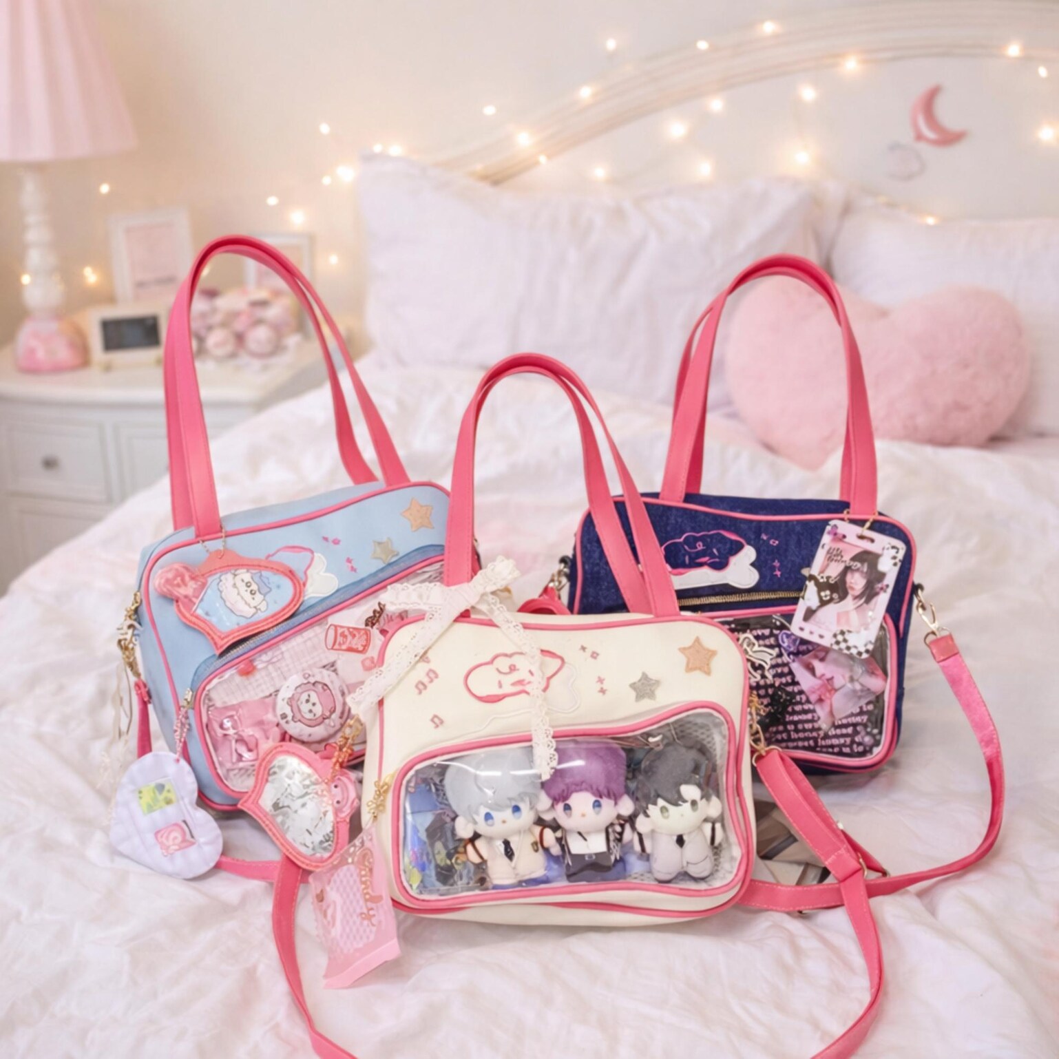 Pink Heart Convertible Ita Bag for Plushies and Pins Pink Heart Convertible Ita Bag for Plushies and Pins — ita bag detail view