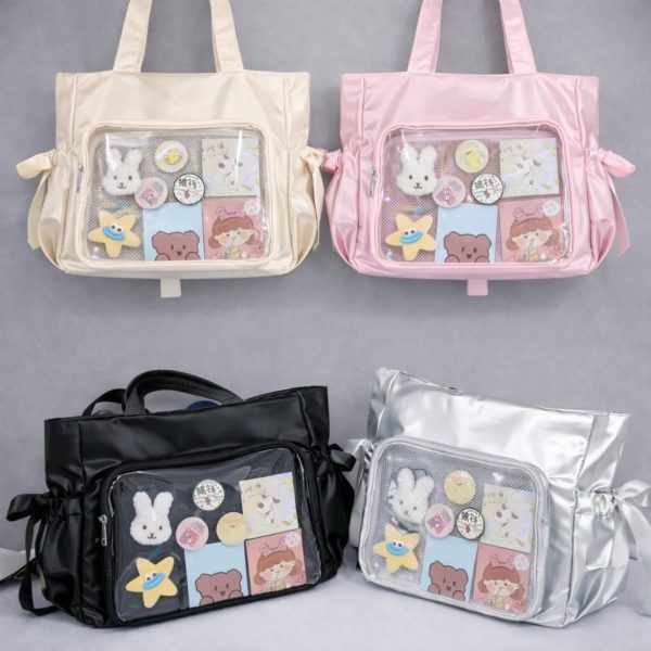 Pink Ita Crossbody Bag for Pin Display — crossbody ita bag detail view