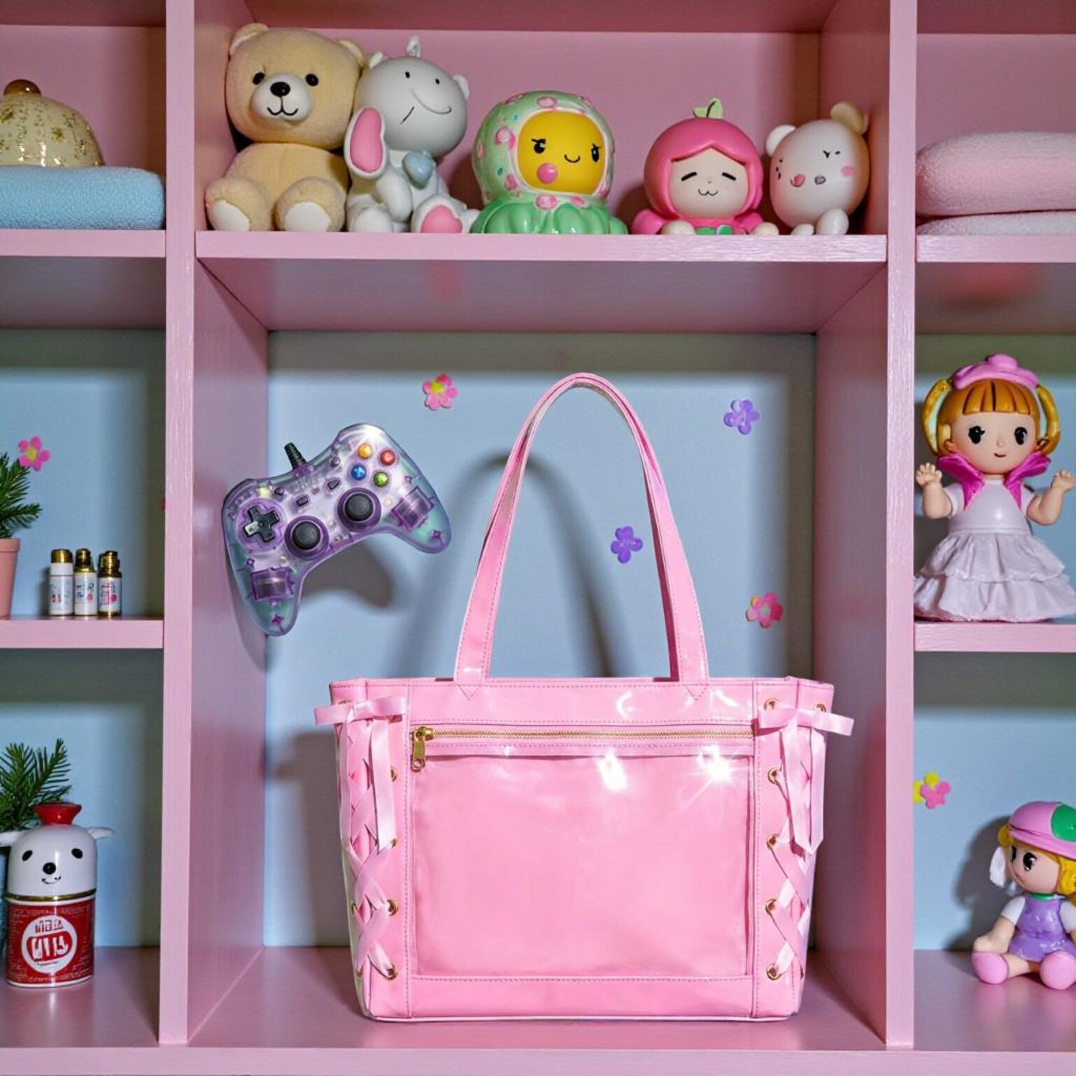 Pink Kawaii Convertible Ita Bag for Pin Display Pink Kawaii Convertible Ita Bag for Pin Display — ita bag detail view