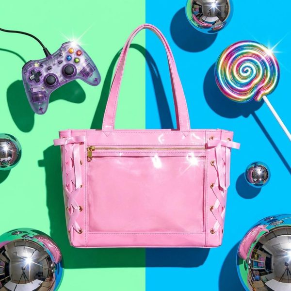 Pink Kawaii Convertible Ita Bag for Pin Display — ita bag with clear display window