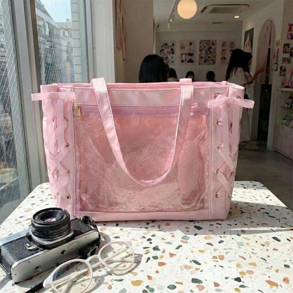 Pink Kawaii Convertible Ita Bag for Pin Display — ita bag detail view