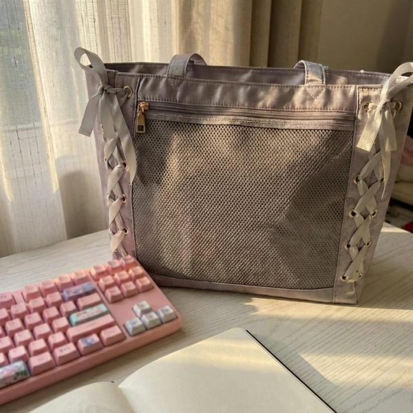 Pink Kawaii Convertible Ita Bag for Pin Display — ita bag detail view