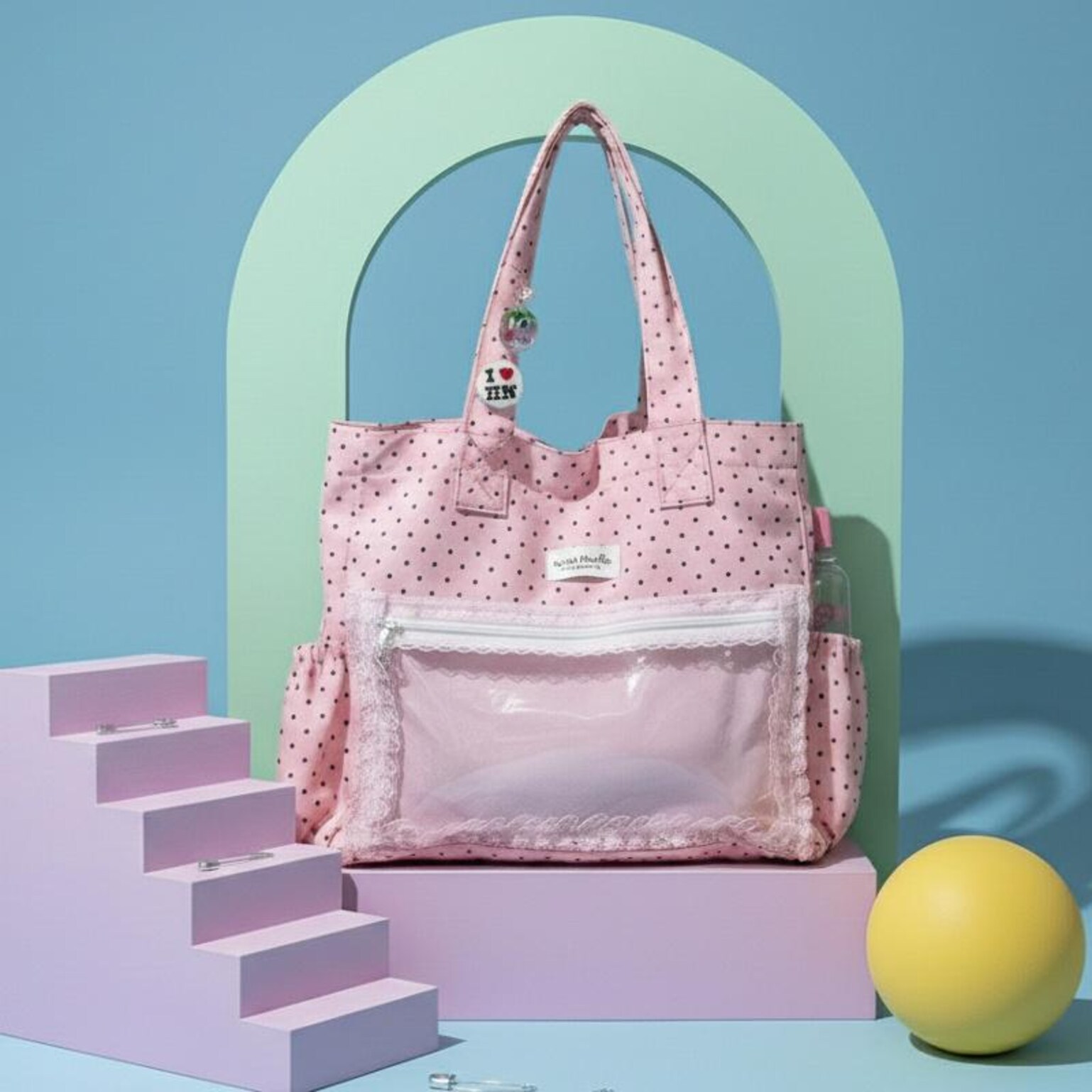 Pink Kawaii Convertible Ita Bag with Clear Window for Pin Display Pink Kawaii Convertible Ita Bag with Clear Window for Pin Display — ita bag with clear display window